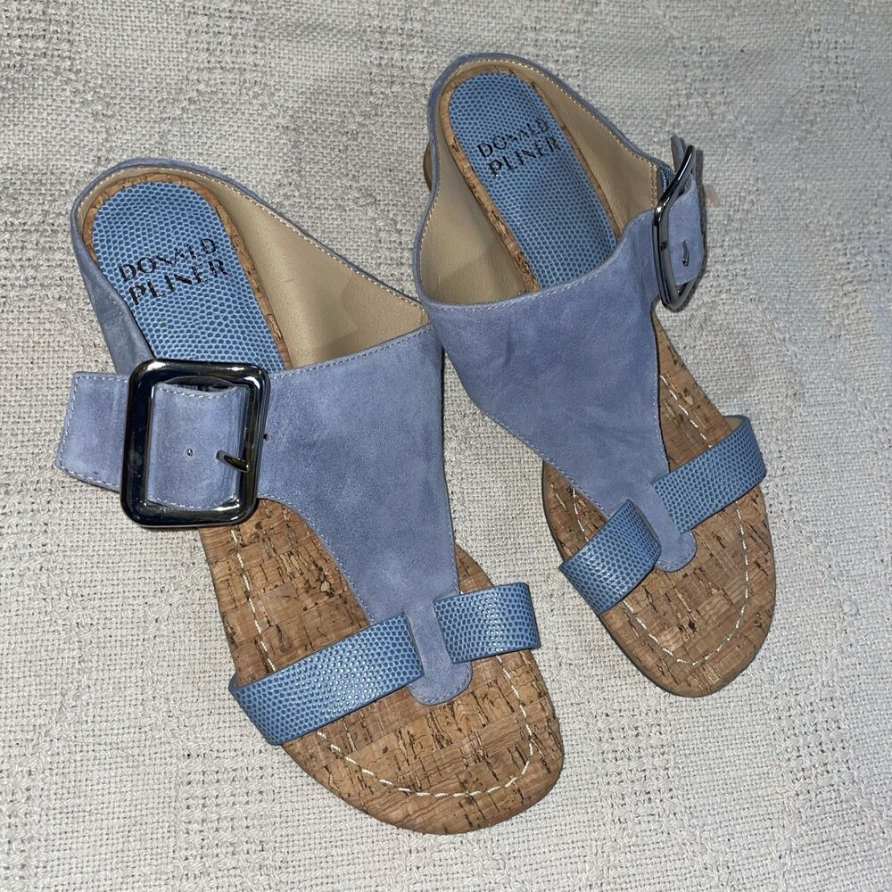 Donald Pliner Women’s Wedge Sandals Size 6.5 M Blue Leather Beach Cruise NWOB